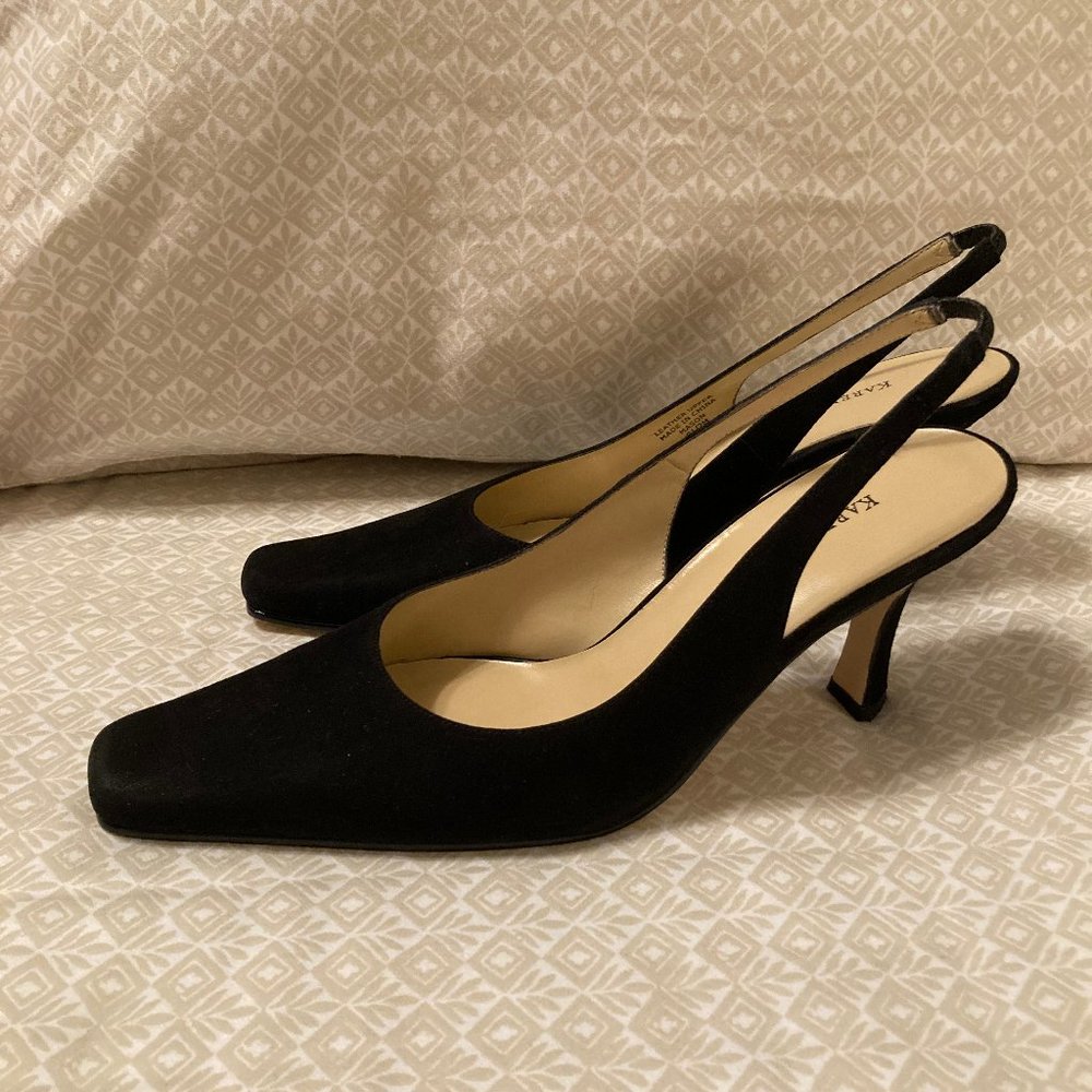 Black Suede Sling-backs Square Toe Karen Scott NWOB Size 8.5M - Picture 2 of 13